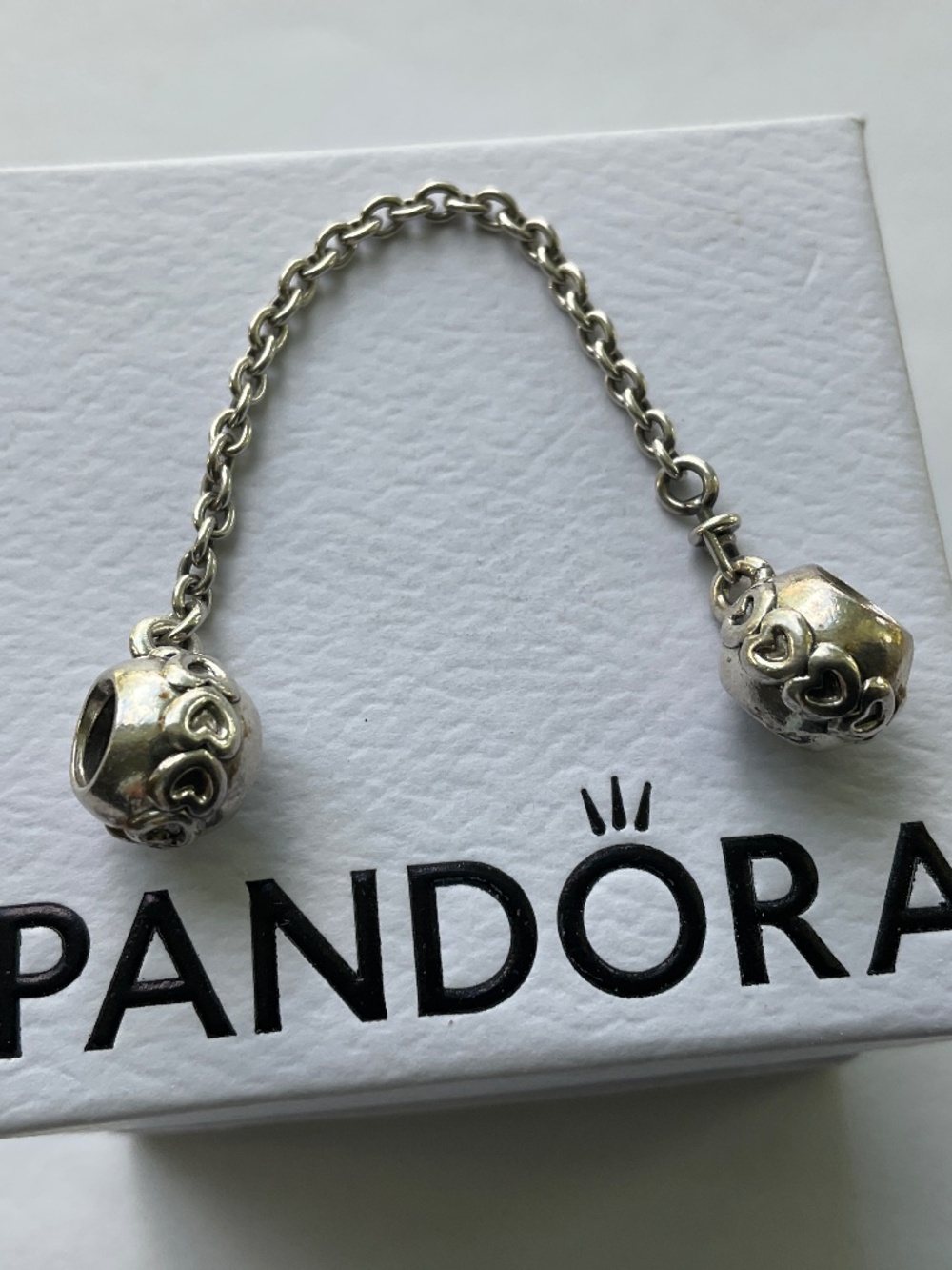 Pandora Silver Heart Safety Chain Bracelet Accent